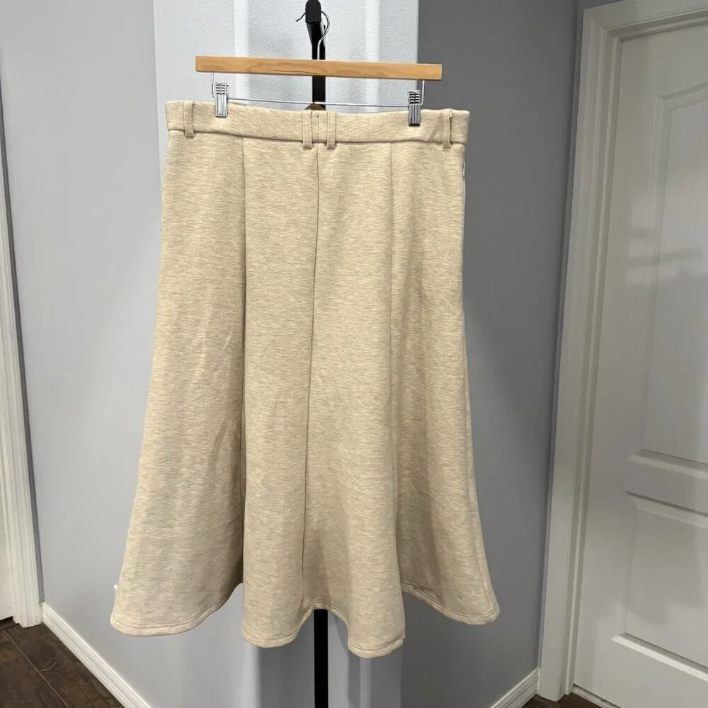 NWT OGL Wool Blend Flared Midi Maxi Skirt Size L Heathered Oatmeal Women’s - Picture 6 of 7
